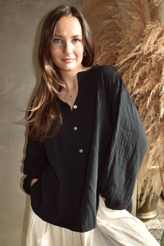 Laurie Cushion Cotton Blouse Black /12=